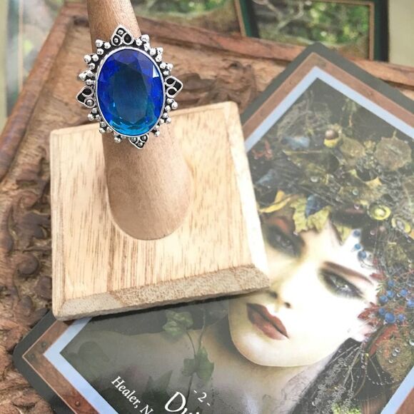 Blue Oval Sterling Silver Boho Ring Size 5.5 - Picture 1 of 5